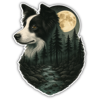 Border Collie im Wald Aufkleber Bunt