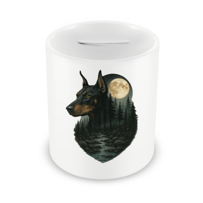 Spardose mit dem Motiv Dobermann im Mondlicht