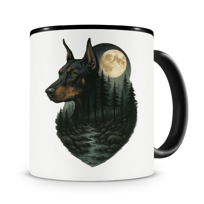 Tasse mit dem Motiv Dobermann im Mondlicht