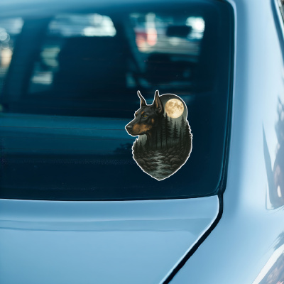 Dobermann im Wald Aufkleber Bunt - Ansicht 3