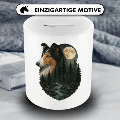 Spardose mit dem Motiv Collie im Mondlicht - Ansicht 3