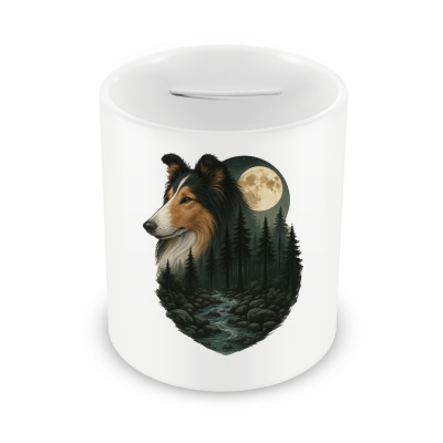Spardose mit dem Motiv Collie im Mondlicht