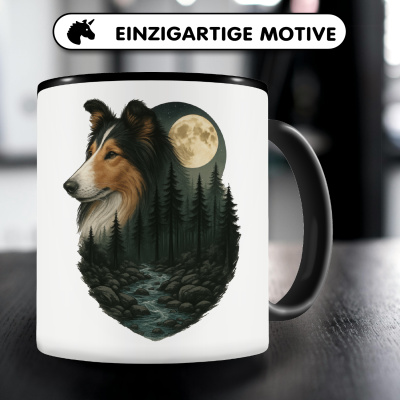 Tasse mit dem Motiv Collie im Mondlicht - Ansicht 3