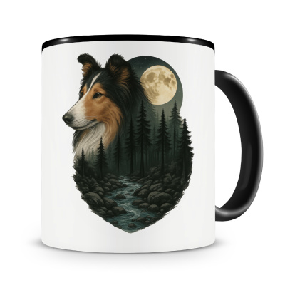 Tasse mit dem Motiv Collie im Mondlicht