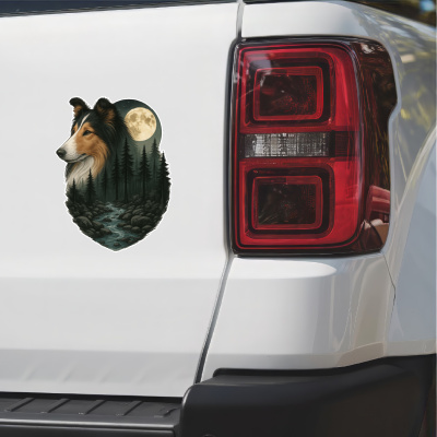 Collie im Wald Aufkleber Bunt - Ansicht 2