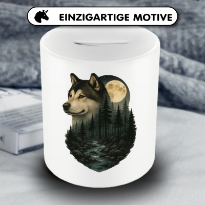 Spardose mit dem Motiv Akita im Mondlicht - Ansicht 3