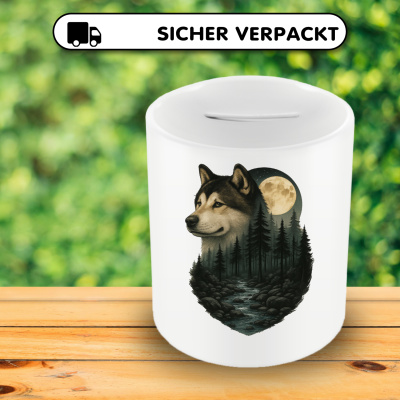 Spardose mit dem Motiv Akita im Mondlicht - Ansicht 4