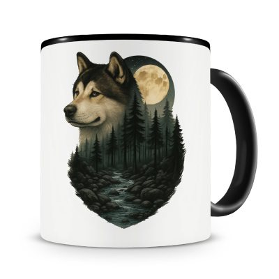 Tasse mit dem Motiv Akita im Mondlicht