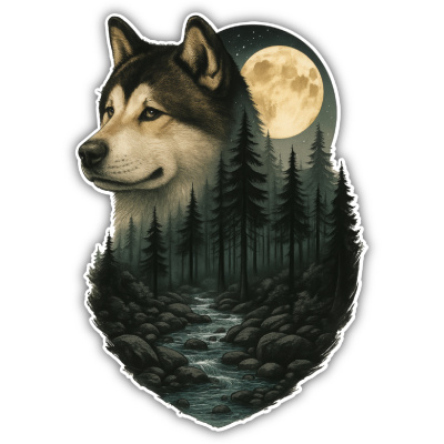 Akita im Wald Aufkleber Bunt