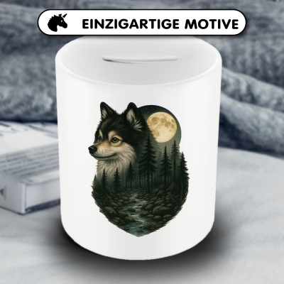 Spardose mit dem Motiv Deutscher Spitz im Mondlicht - Ansicht 3