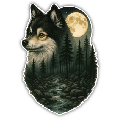 Deutscher Spitz im Wald Aufkleber Bunt