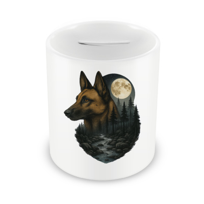 Spardose mit dem Motiv Malinois im Mondlicht