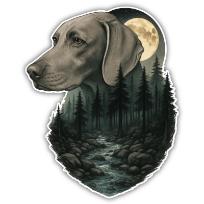 Weimaraner im Wald Aufkleber Bunt