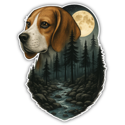 Beagle im Wald Aufkleber Bunt