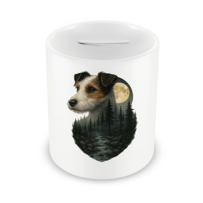 Spardose mit dem Motiv Parson Russell Terrier im Mondlicht