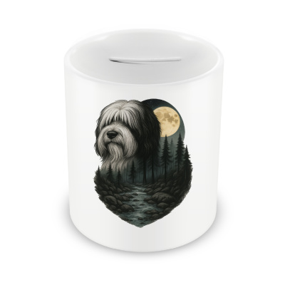 Spardose mit dem Motiv Tibet Terrier im Mondlicht