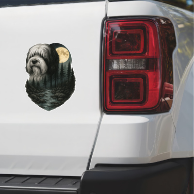 Tibet Terrier im Wald Aufkleber Bunt - Ansicht 2