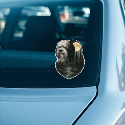 Tibet Terrier im Wald Aufkleber Bunt - Ansicht 3