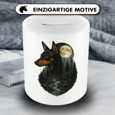 Spardose mit dem Motiv Zwergpinscher im Mondlicht - Ansicht 3