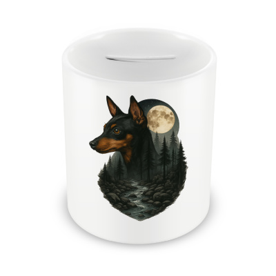 Spardose mit dem Motiv Zwergpinscher im Mondlicht