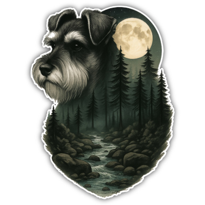 Zwergschnauzer im Wald Aufkleber Bunt