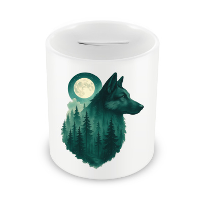 Spardose mit dem Motiv Schferhund im Mondwald