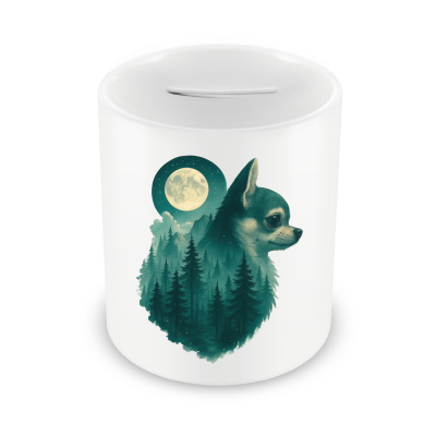 Spardose mit dem Motiv Chihuahua im Mondwald