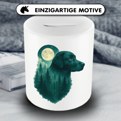 Spardose mit dem Motiv Labrador Retriever im Mondwald - Ansicht 3