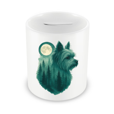Spardose mit dem Motiv Yorkshire Terrier im Mondwald