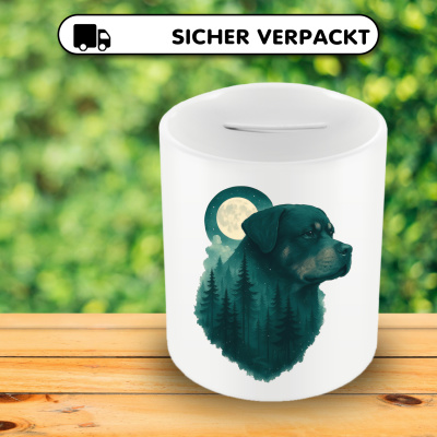 Spardose mit dem Motiv Rottweiler im Mondwald - Ansicht 4