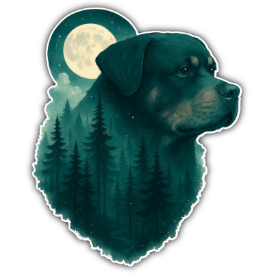 Rottweiler im Mondwald Aufkleber Bunt