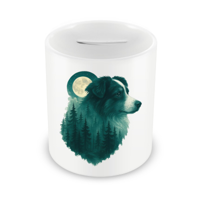 Spardose mit dem Motiv Australian Shepherd im Mondwald