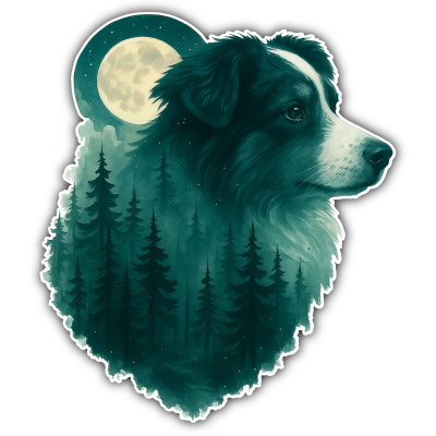 Australian Shepherd im Mondwald Aufkleber Bunt