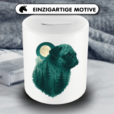 Spardose mit dem Motiv Mops im Mondwald - Ansicht 3