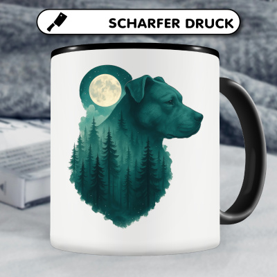 Tasse mit dem Motiv American Pit Bull Terrier im Mondwald - Ansicht 5