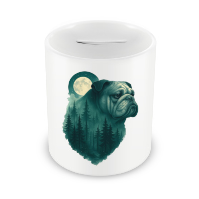 Spardose mit dem Motiv Bulldogge im Mondwald