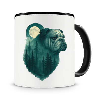 Tasse mit dem Motiv Bulldogge im Mondwald