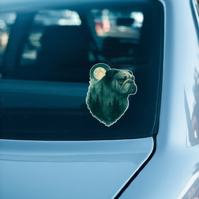 Bulldogge im Mondwald Aufkleber Bunt - Ansicht 3