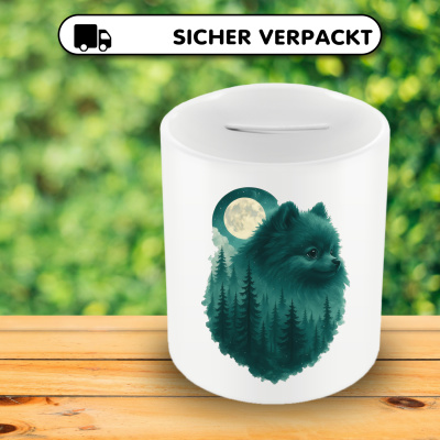 Spardose mit dem Motiv Zwergspitz im Mondwald - Ansicht 4