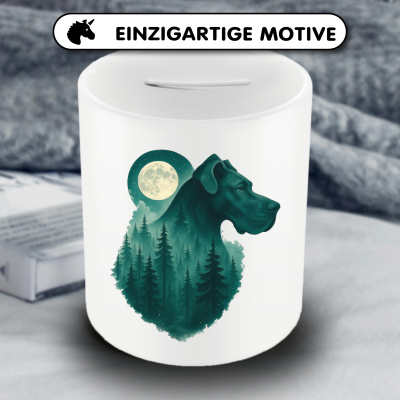 Spardose mit dem Motiv Deutsche Dogge im Mondwald - Ansicht 3