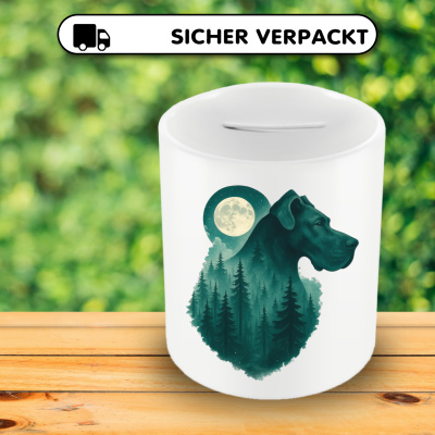 Spardose mit dem Motiv Deutsche Dogge im Mondwald - Ansicht 4