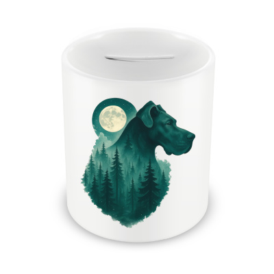 Spardose mit dem Motiv Deutsche Dogge im Mondwald