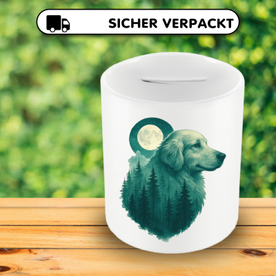 Spardose mit dem Motiv Golden Retriever im Mondwald - Ansicht 4