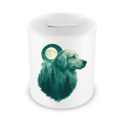 Spardose mit dem Motiv Golden Retriever im Mondwald