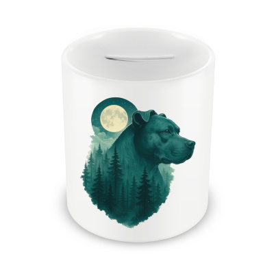 Spardose mit dem Motiv Staffordshire Terrier im Mondwald