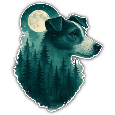 Jack Russell Terrier im Mondwald Aufkleber Bunt