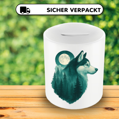 Spardose mit dem Motiv Husky im Mondwald - Ansicht 4
