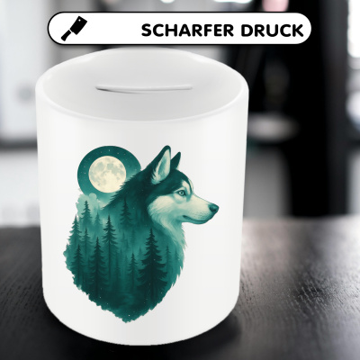 Spardose mit dem Motiv Husky im Mondwald - Ansicht 5