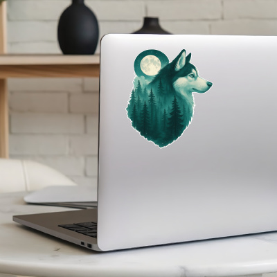 Husky im Mondwald Aufkleber Bunt - Ansicht 5