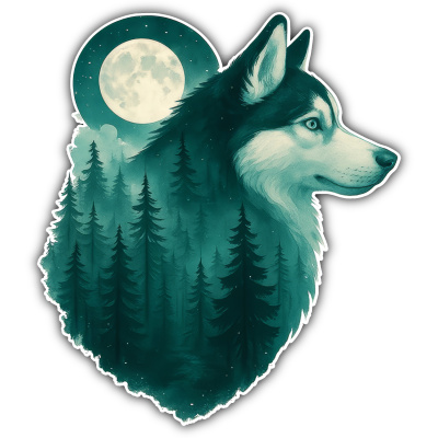Wandtattoo  Husky im Mondwald 